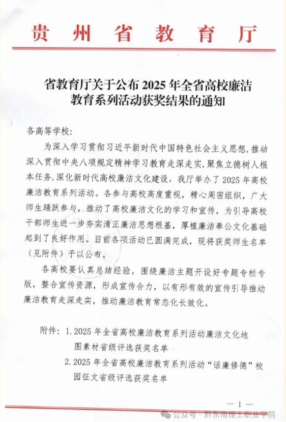 喜报！黔东南理工职业学院廉洁教育作品斩获多项省级大奖！